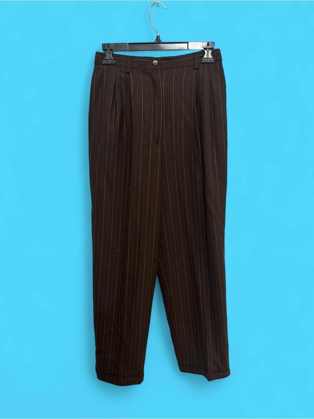 Vintage Pendleton Brown Pinstripe Wool Trousers Pleated Cuff Sz 8 Dark Academia